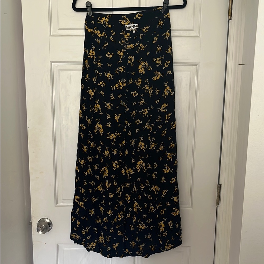 Ganni Black and Yellow Floral Women's Skirt